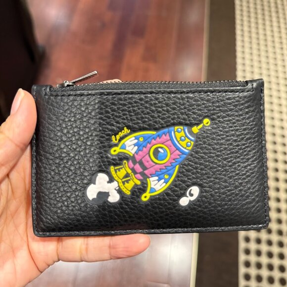 Coach CW222 Cosmic Zip Card Case With Rocket Graphic in Black - Picture 7 of 10